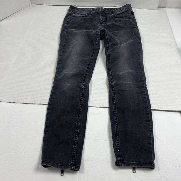 Free People Jeans Gray Black Stretch Button Long Ankle Zippers Skinny Size W 26 - Picture 2 of 13